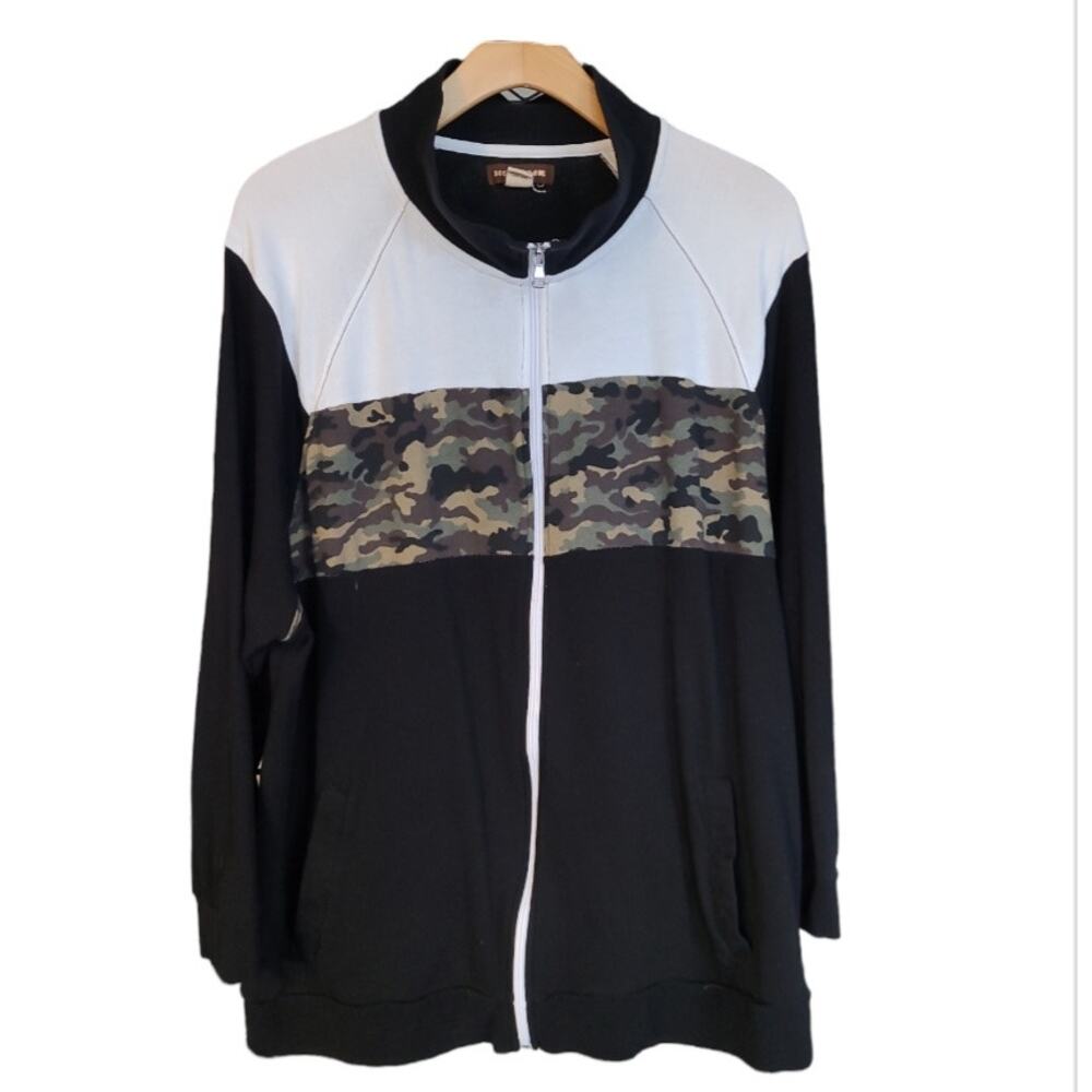 DXL Mens Big & Tall Camo Track Jacket Streetwear Blokecore Mock Neck Zip Up 3XL